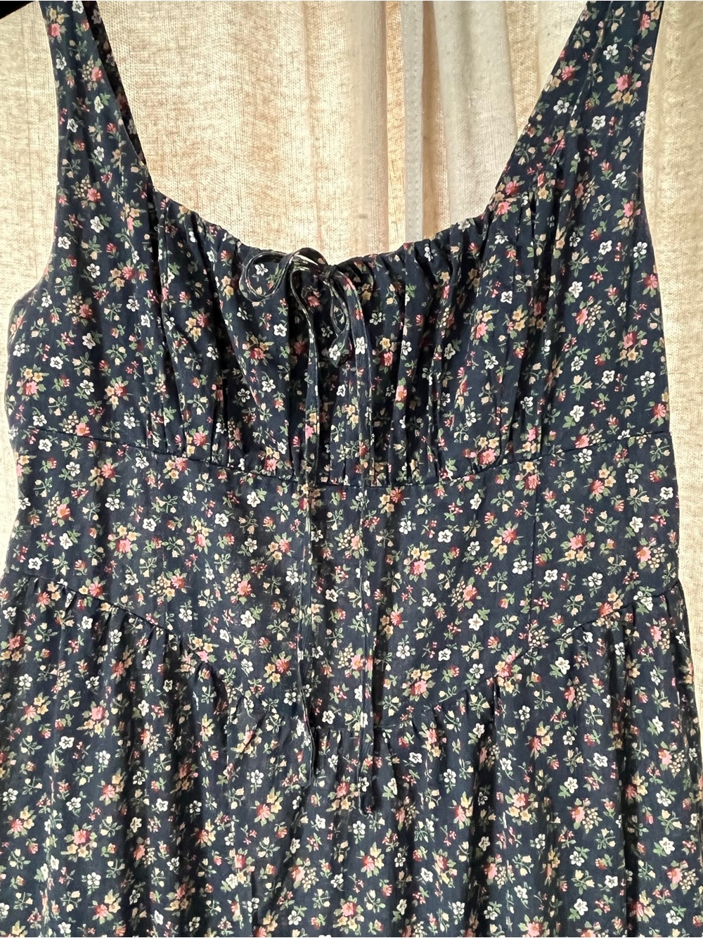 Women’s Navy Floral Tiered Sundress with Lace Trim - Picture 2 of 4